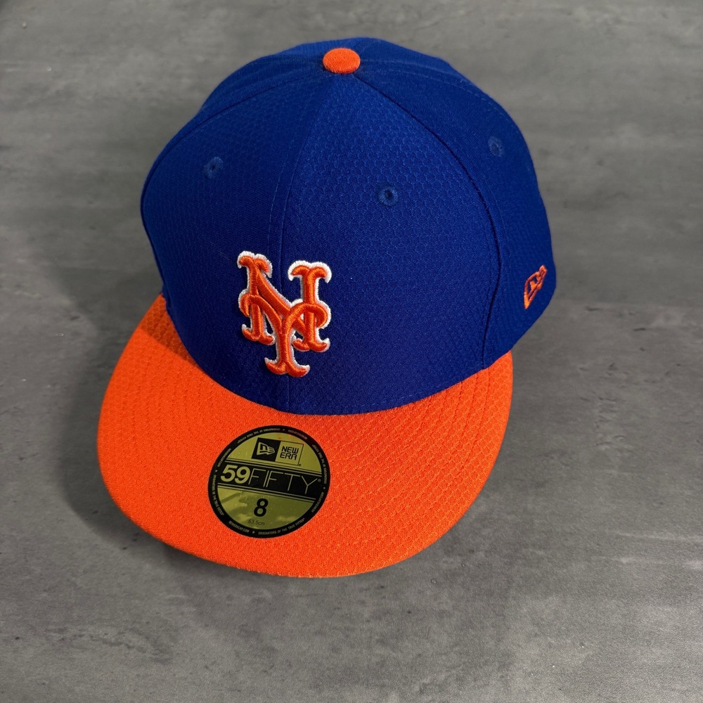 New Era‎ New York Mets Hat 8 Blue Orange MLB Fitted Baseball Fitted Vented Cap